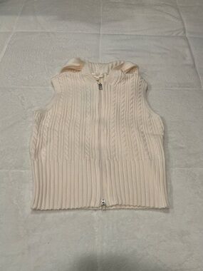 Cream Cable Knit Zip-Up Hooded Vest